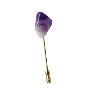 Purple Amethyst Tumbled Gemstone Stick Pin Gold Tone Vintage
